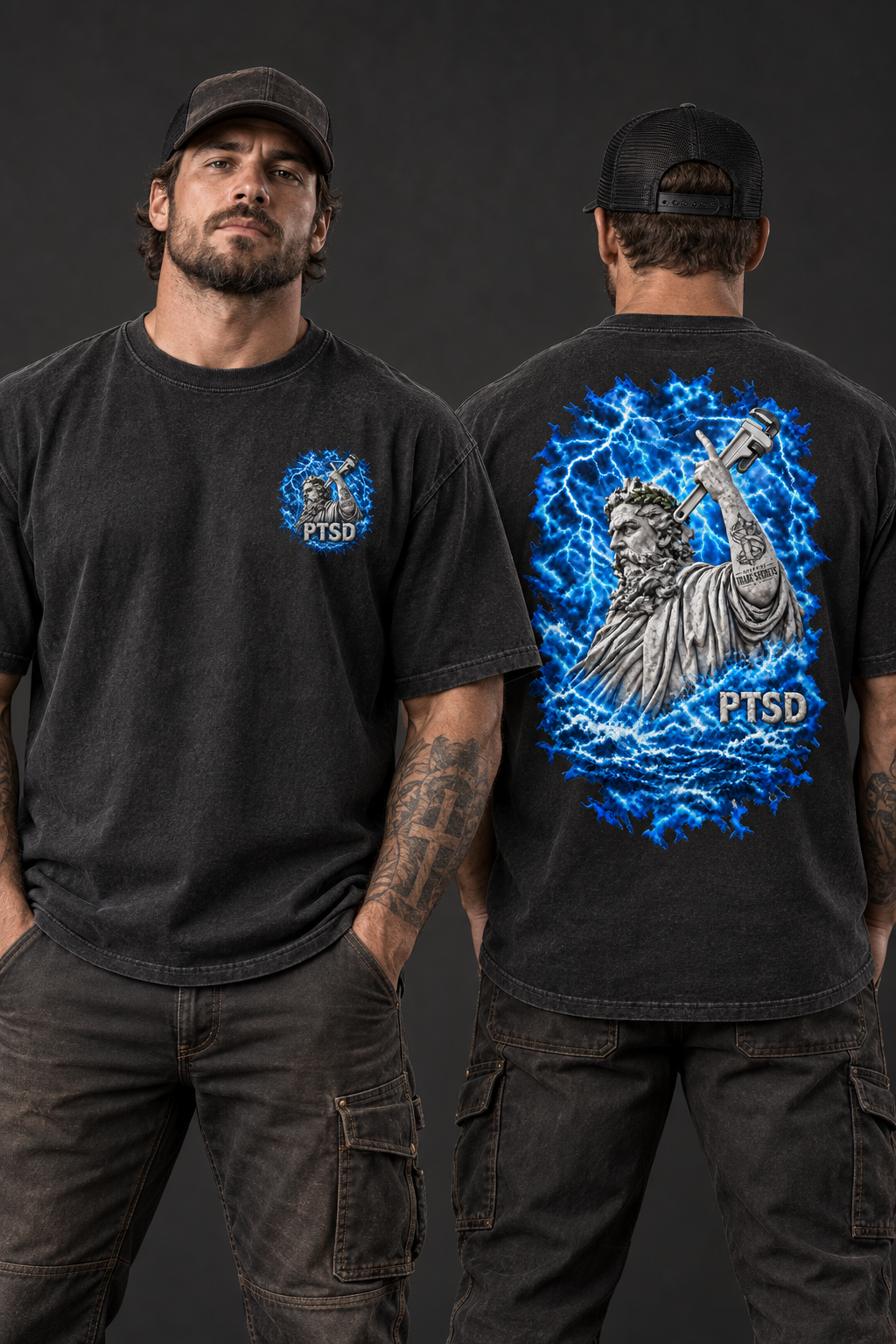Zeus merchandise design shown on a clothing model